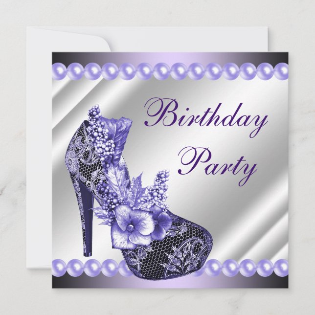 Invitation Chaussures à talons hauts violets Perles Anniversa (Devant)