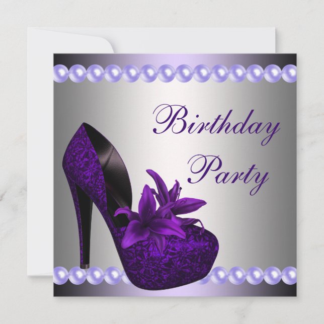 Invitation Chaussures à talons hauts violets Perles Anniversa (Devant)