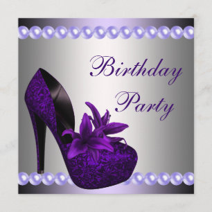 Invitation Chaussures à talons hauts violets Perles Anniversa