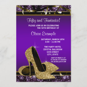 Invitation Chaussures à talons hauts violettes et dorées pour