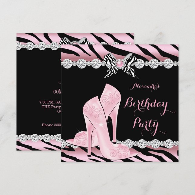 Invitation Chaussures à talons hauts Zebra Pink Glamour Fête  (Devant / Derrière)