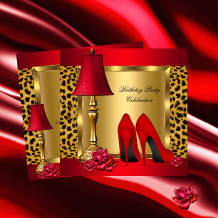 Invitation Chaussures à talons Roses Or Rouge Léopard Fête d'