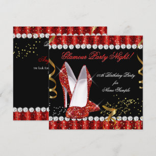 Invitation Chaussures à talons rouges dorés pour soirée scint