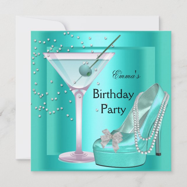Invitation Chaussures Aqua Bleu Turquoise pour Fête d'Anniver (Devant)