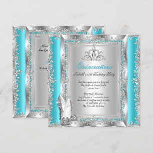 Invitation Chaussures argent sarcelle pour fête des 15 ans de