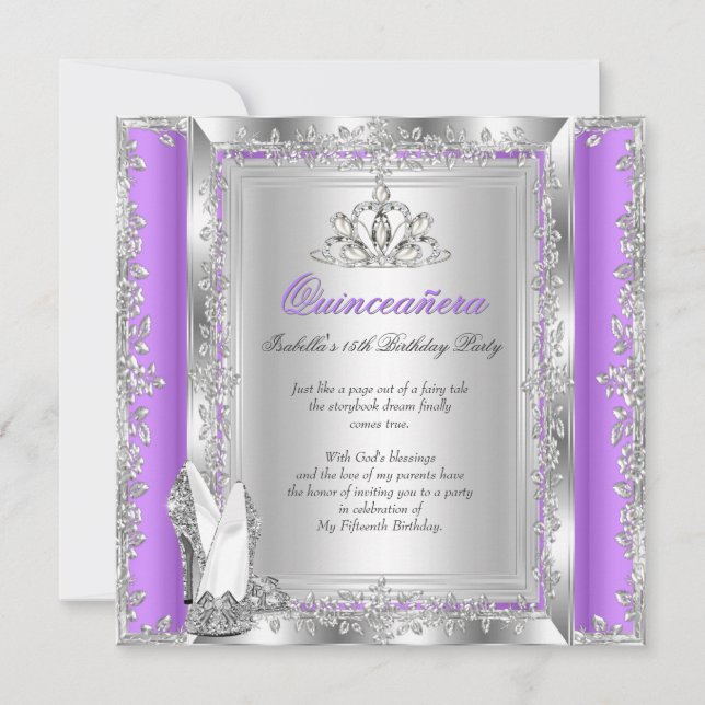 Invitation Chaussures argentées lilas pour fête des 15 ans de (Devant)