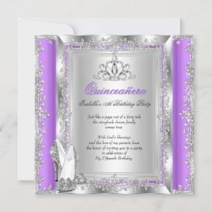 Invitation Chaussures argentées lilas pour fête des 15 ans de