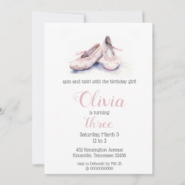 Invitation Chaussures Ballerina Anniversaire élégante en Ball (Devant)