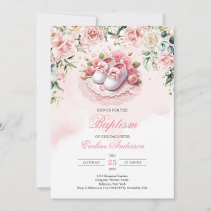 Invitation Chaussures Baptême rose fille babypanons rousse ro