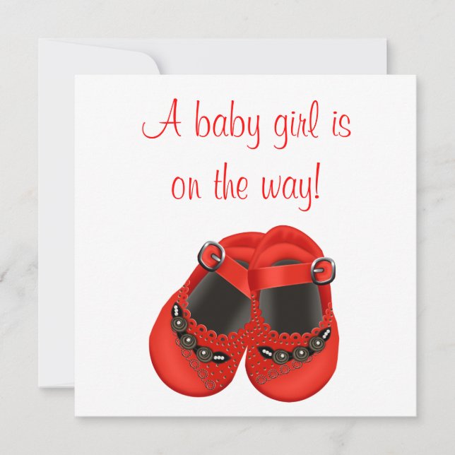 Invitation Chaussures bébé à rosettes rouges Fête bébé fille  (Devant)
