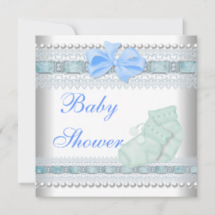 Invitation Chaussures bébé bleu bébé Shower dentelle de perle