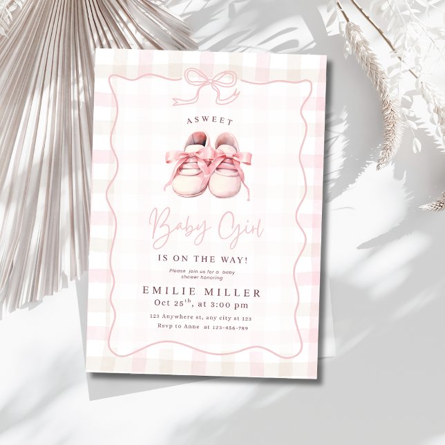 Invitation Chaussures bébé fille rose Baby Shower à nœud Ging (Créateur téléchargé)