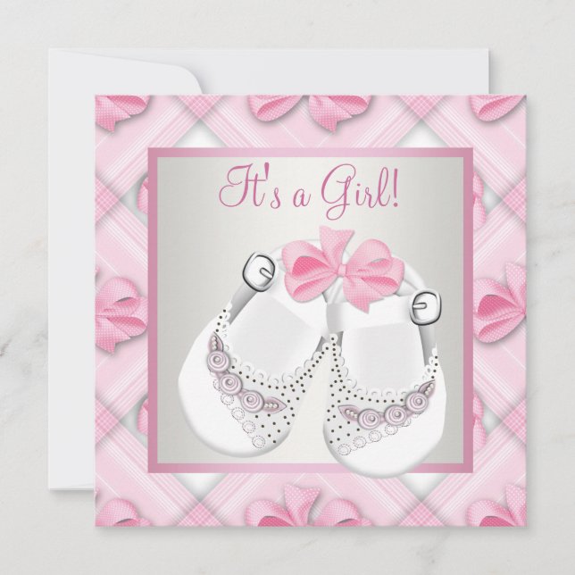 Invitation Chaussures bébé rose blanches Baby Shower Fille Ro (Devant)