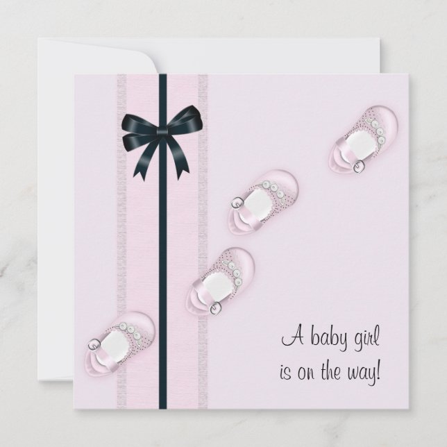 Invitation Chaussures bébé rose Fille Baby Shower (Devant)