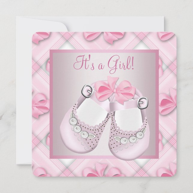 Invitation Chaussures Bébé Rose Fille Baby Shower Rose (Devant)