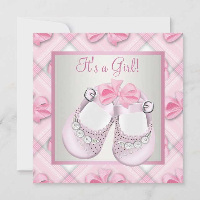 Invitation Chaussures Bébé Rose Fille Baby Shower Rose (Devant)