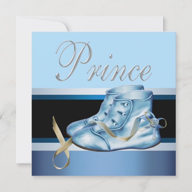 Invitation Chaussures Bleues Baby shower Prince Couronne Bleu (Devant)