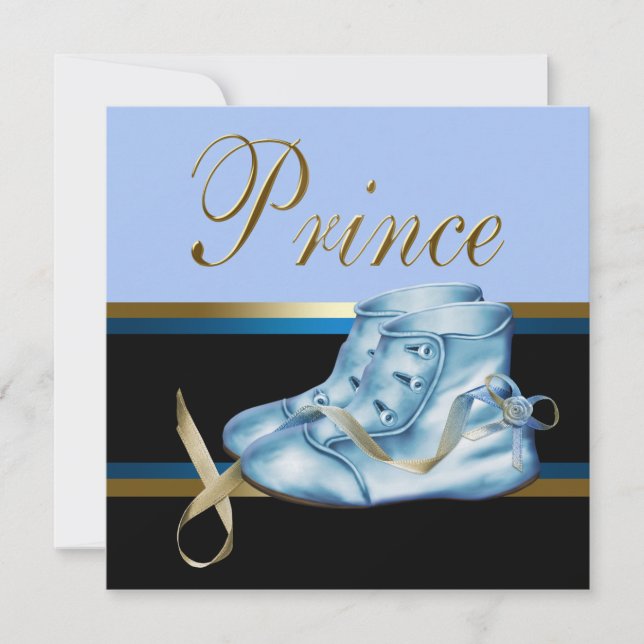 Invitation Chaussures Bleues Baby shower Prince Couronne Or N (Devant)