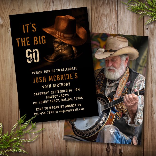 Invitation Chaussures Bottes de Cowboy Rustique pour 90e Anni (Créateur téléchargé)