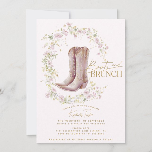 Invitation Chaussures & Brunch Fleurs sauvages roses pour une (Devant)