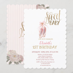 Invitation Chaussures de ballet à l'aquarelle rayées Annivers