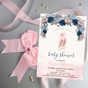 Invitation Chaussures de ballet Baby shower à rayures roses