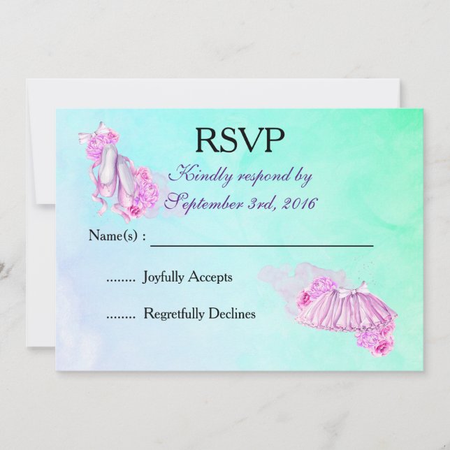 Invitation Chaussures de ballet en Aquarelle rose et Tutu RSV (Devant)