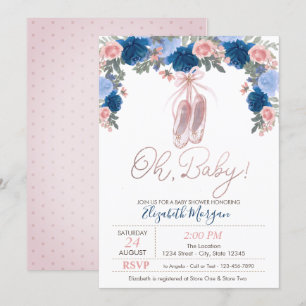 Invitation Chaussures de ballet points Baby shower floral