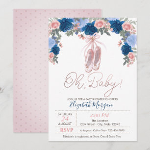 Invitation Chaussures de Ballet Points Floraux Baby Shower