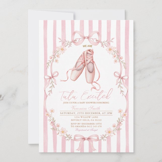Invitation Chaussures de ballet rose Tutu Fille Baby Shower  (Devant)