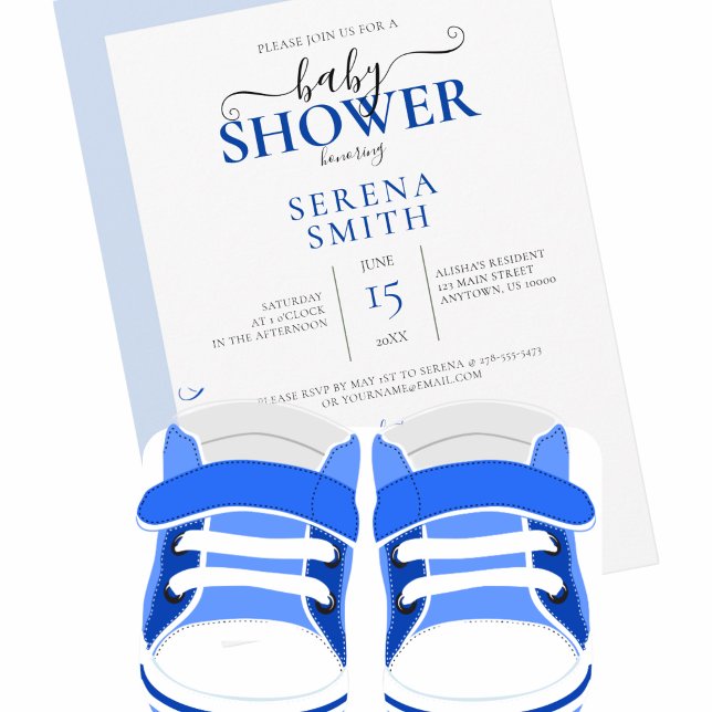 Invitation Chaussures de bébé bleues mignonnes BABY SHOWER (Blue Booties Boy Baby Shower Invitation)