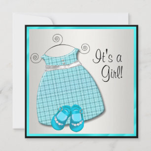Invitation Chaussures de bébé fille bleu sarcelle pour Baby S