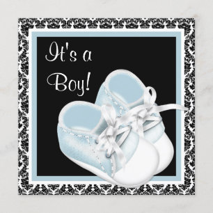 Invitation Chaussures de bébé noir et bleu Damassé Baby Showe