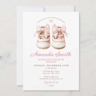 Invitation Chaussures de bébé rose rousse Baby shower Booties
