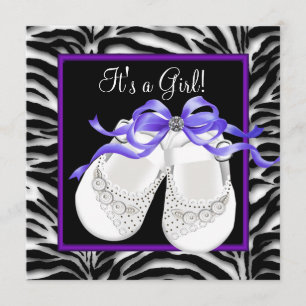 Invitation Chaussures de bébé Zèbre Violet Fille Baby Shower