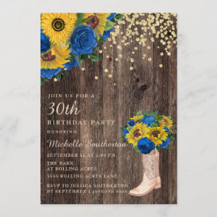 Invitation Chaussures de Bottes de Roses Bleues de Tournesol