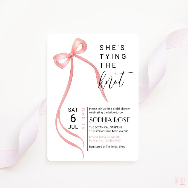Invitation Chaussures De Bow Rose Attachant L'Invitation De F (shes tying the knot bridal shower invitation pink bow coquette theme)