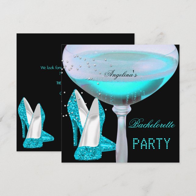 Invitation Chaussures de Champagne de Fête de Fiançailles de  (Devant / Derrière)