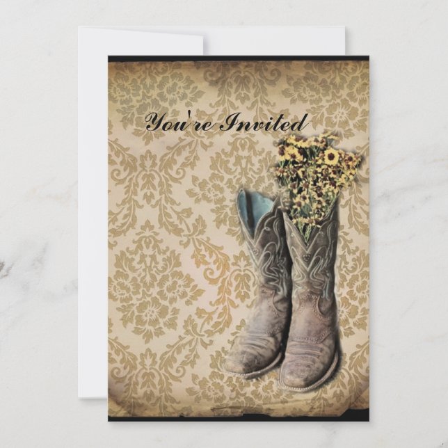 Invitation Chaussures de cow-boy Damask fleur sauvage Western (Devant)