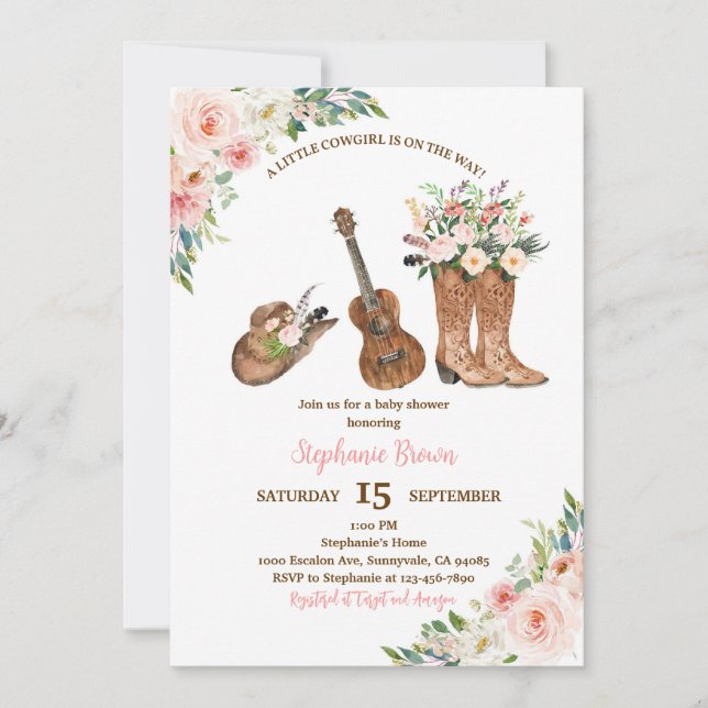Invitation Chaussures de cow-boy rustiques Baby Shower (Devant)