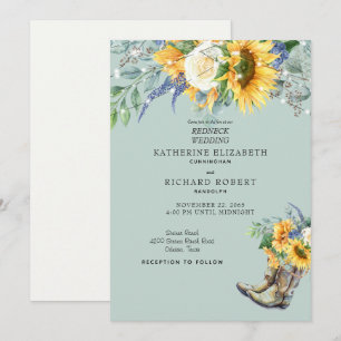 Invitation Chaussures de cowboy de mariage Redneck Tournesol 