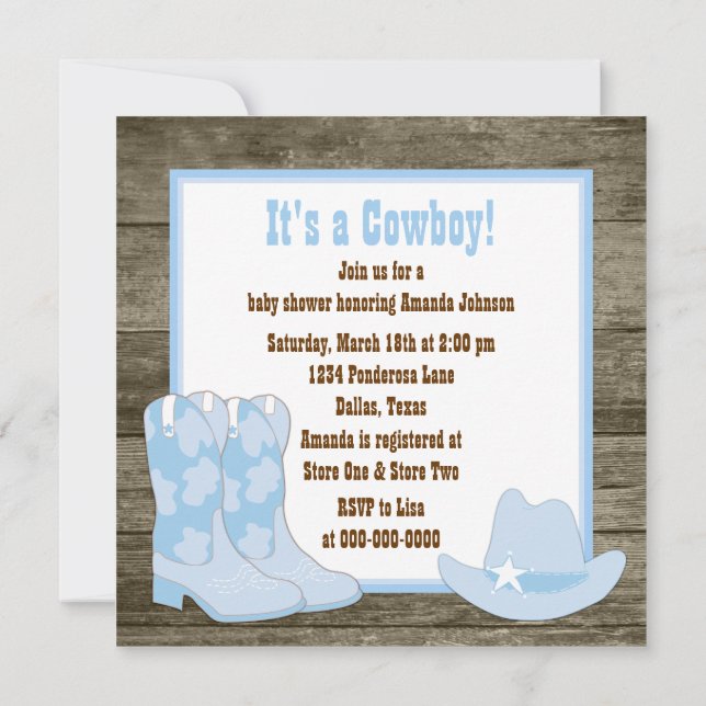 Invitation Chaussures de cowboy marron et bleues Baby Shower  (Dos)