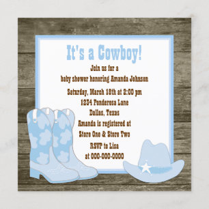 Invitation Chaussures de cowboy marron et bleues Baby Shower 
