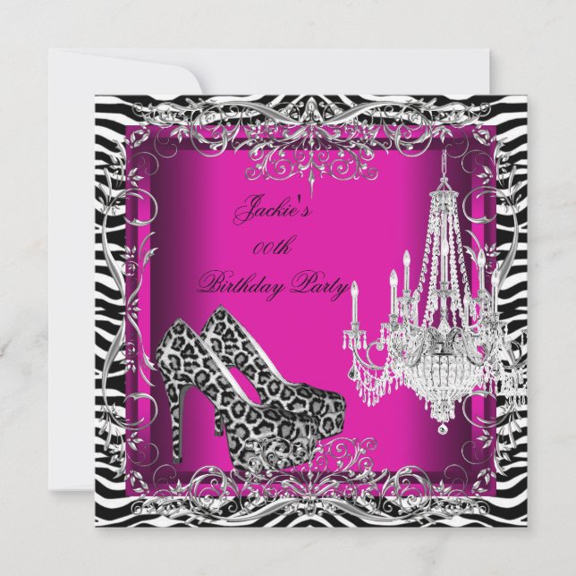 Invitation Chaussures de fête à imprimé léopard zèbre rose ch (Devant)
