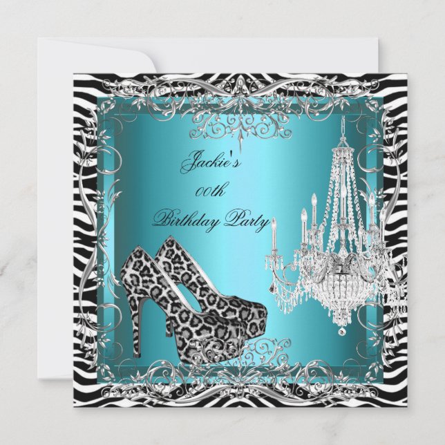 Invitation Chaussures de fête à imprimé zèbre léopard bleu sa (Devant)