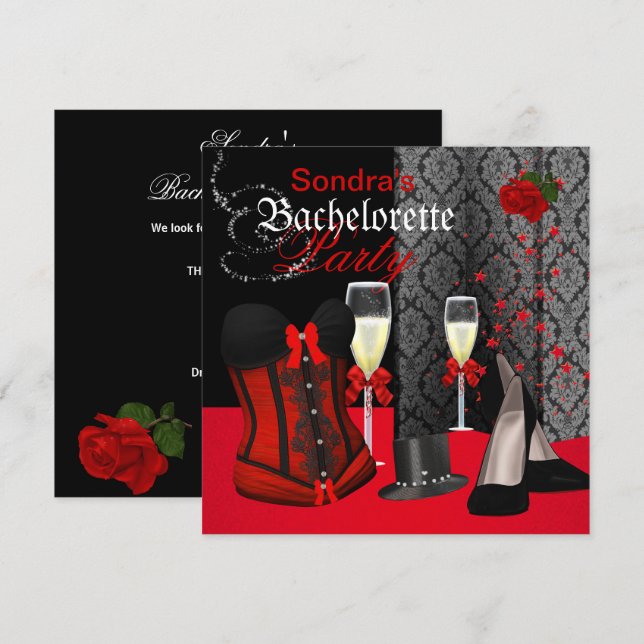 Invitation Chaussures de fête de bachelorette à corset rouge  (Devant / Derrière)
