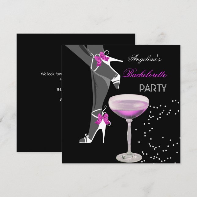 Invitation Chaussures de fête de Bachelorette Champagne rose (Devant / Derrière)