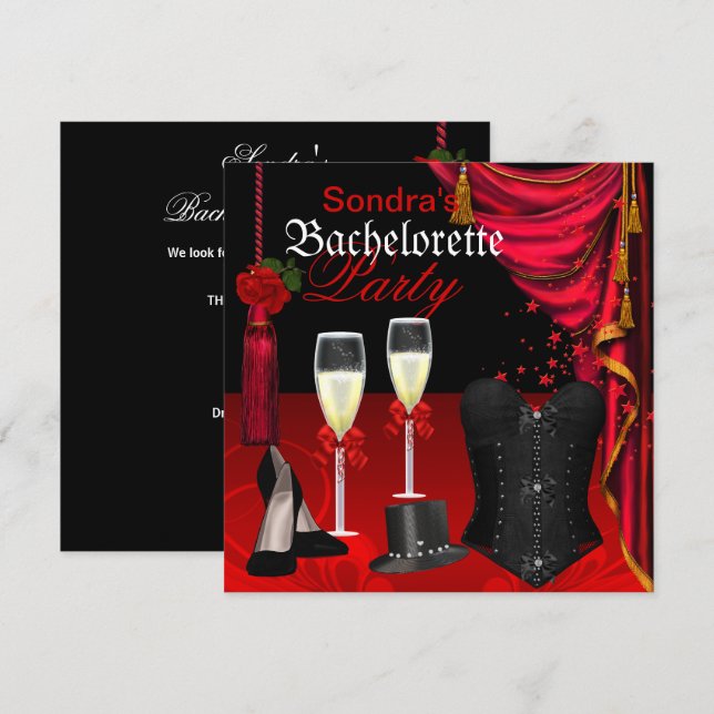 Invitation Chaussures de fête de Bachelorette Corset Rouge No (Devant / Derrière)