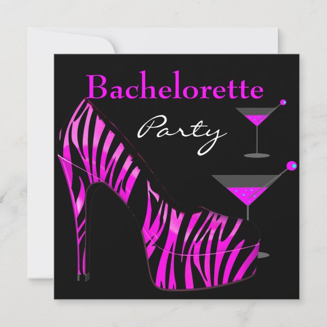 Invitation Chaussures de fête de Bachelorette Rose Noir Zèbre (Devant)