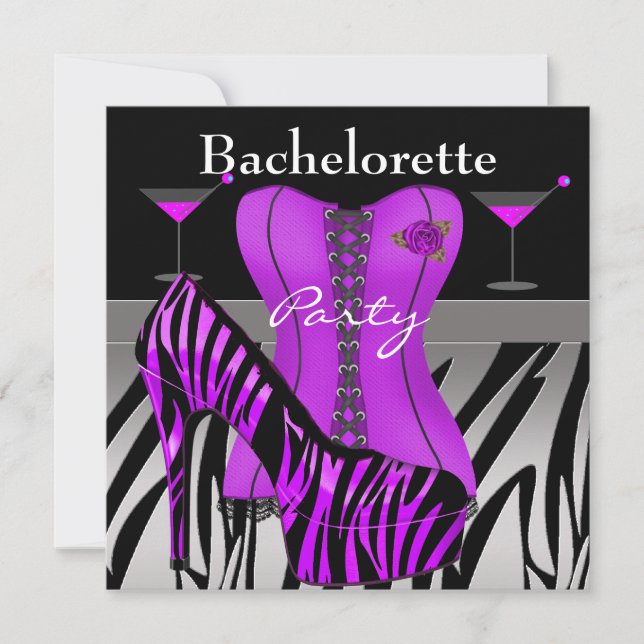 Invitation Chaussures de fête de Bachelorette Violet Zèbre Co (Devant)